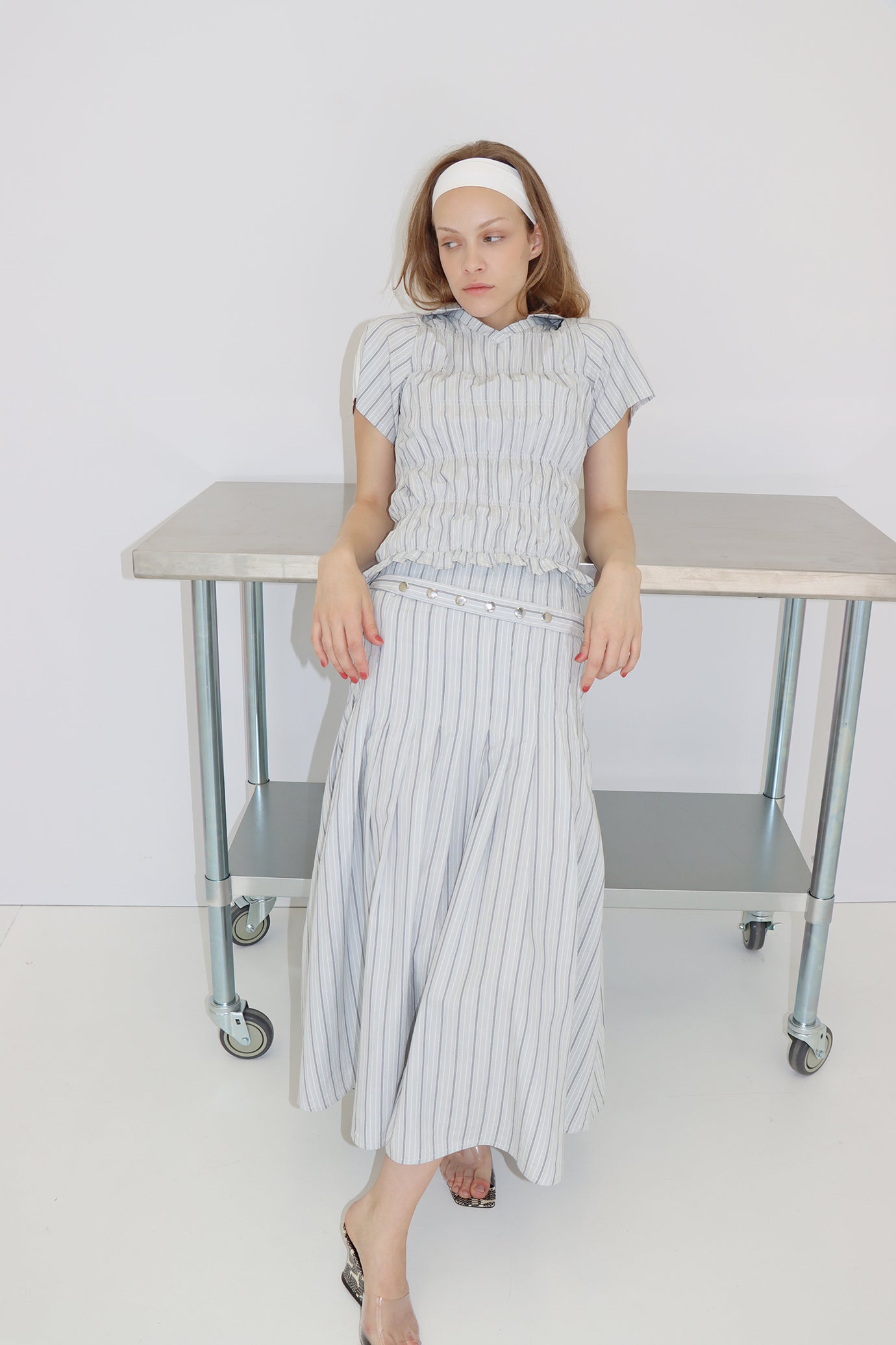 Greta Pleat Skirt - Stripe