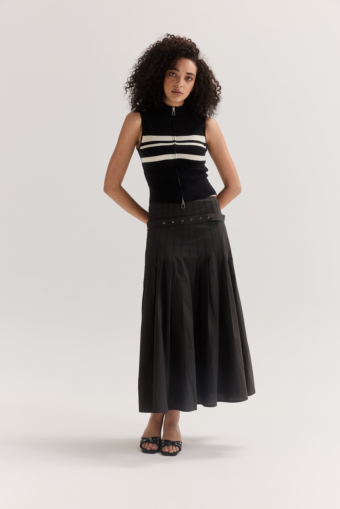 Greta Pleat Skirt - Black