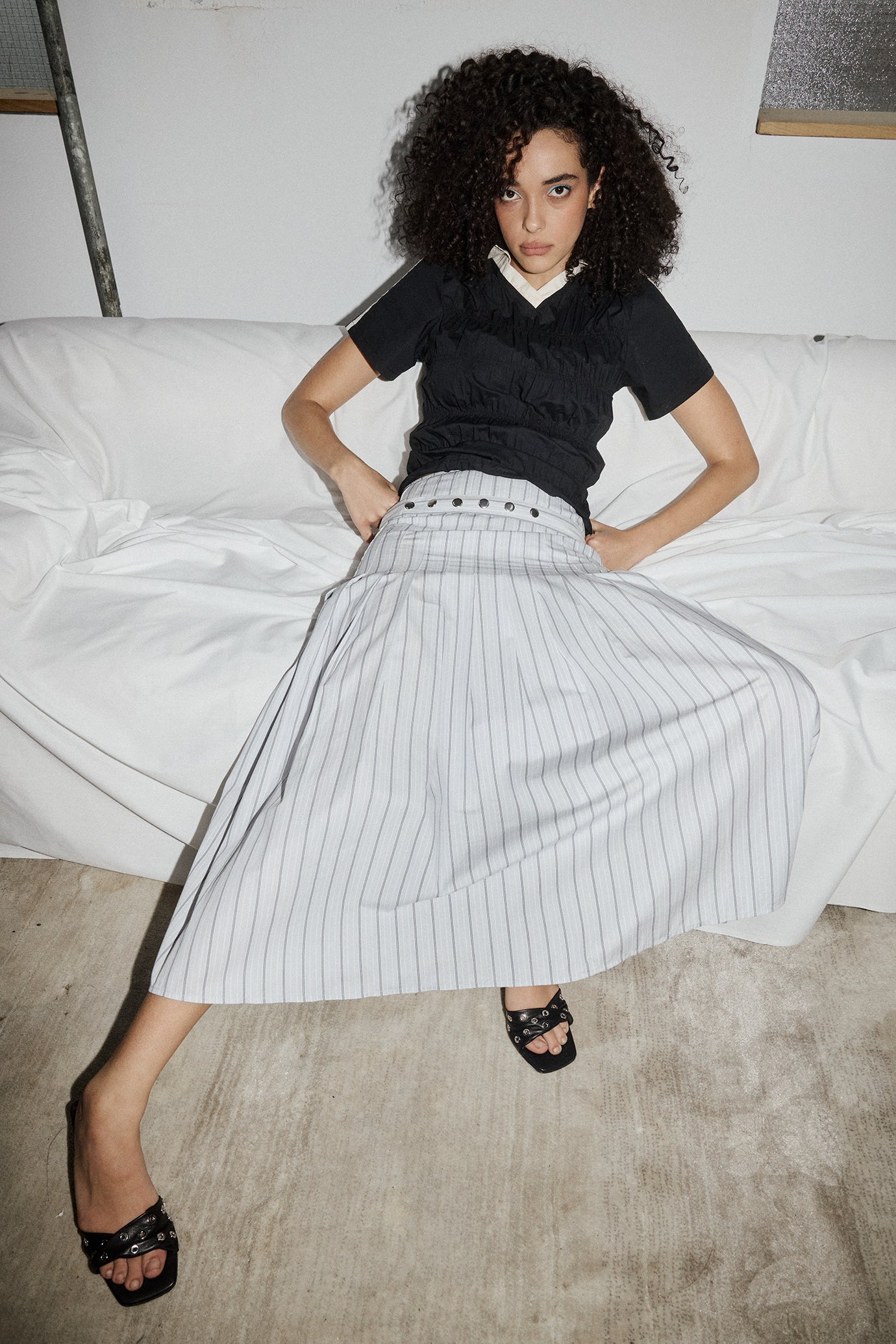 Greta Pleat Skirt - Stripe