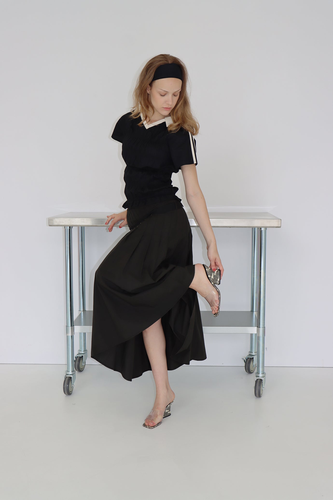 Greta Pleat Skirt - Black