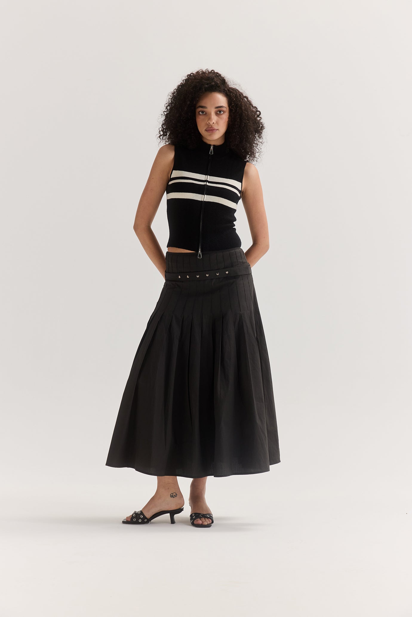 Greta Pleat Skirt - Black