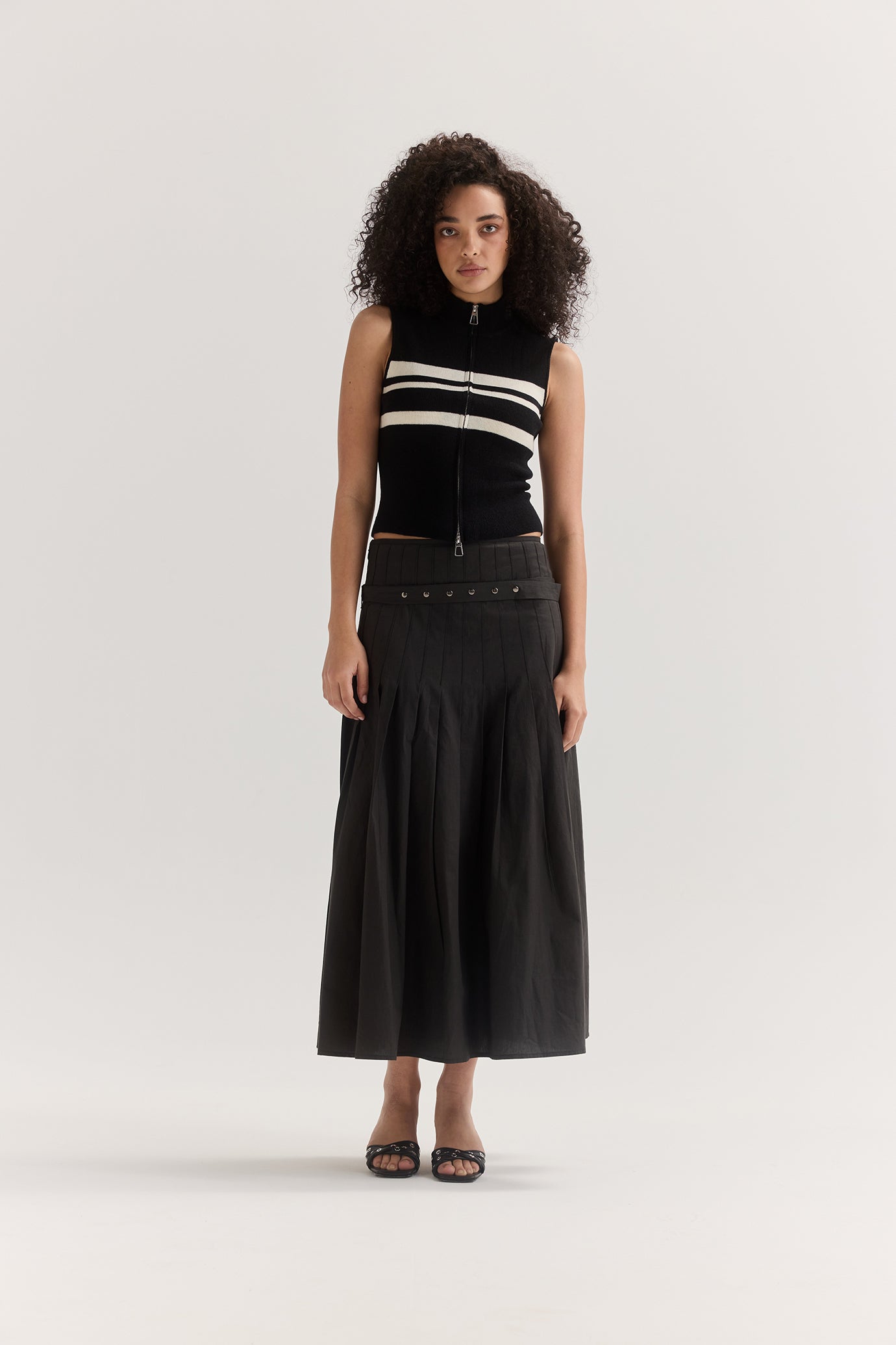 Greta Pleat Skirt - Black