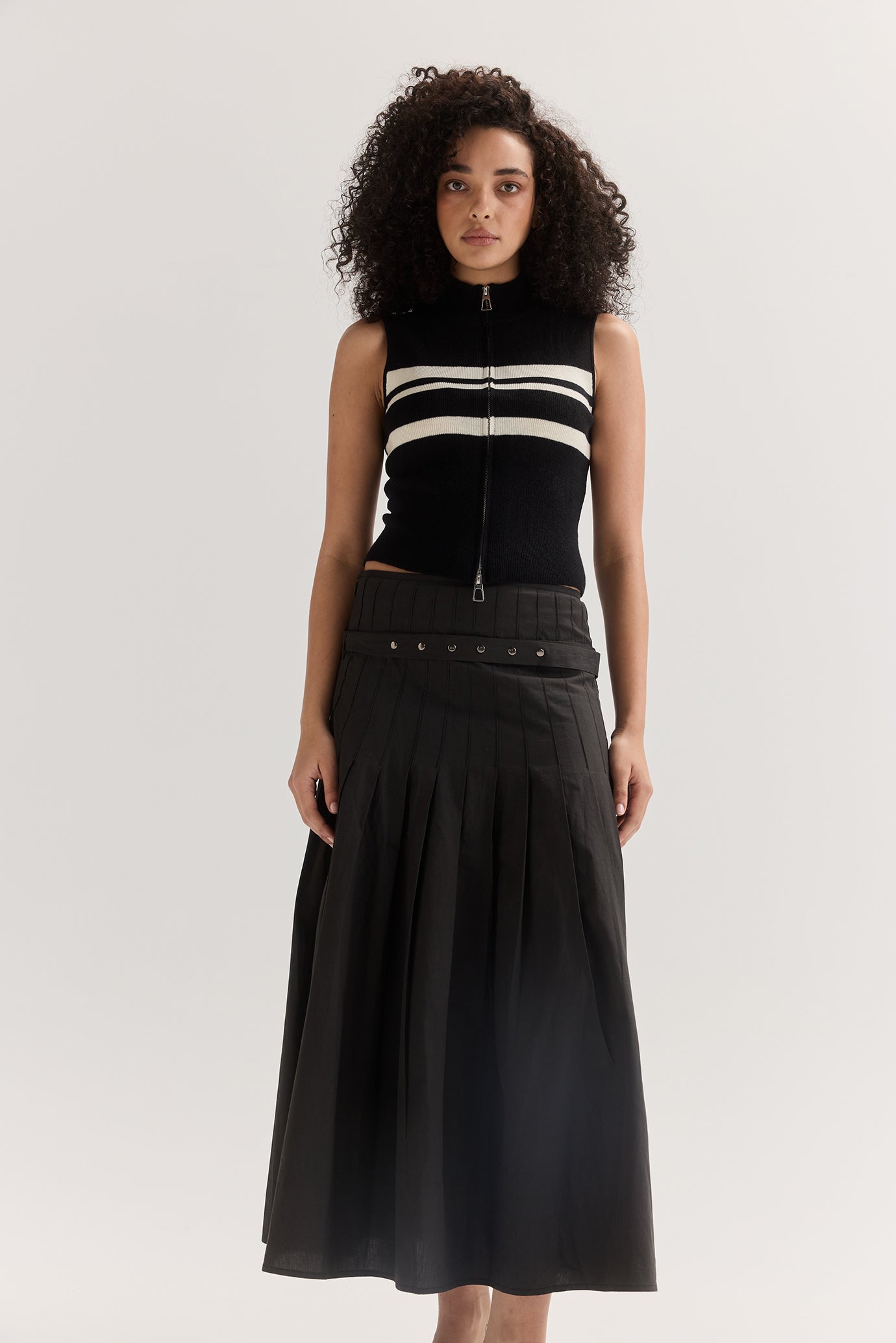 Greta Pleat Skirt - Black