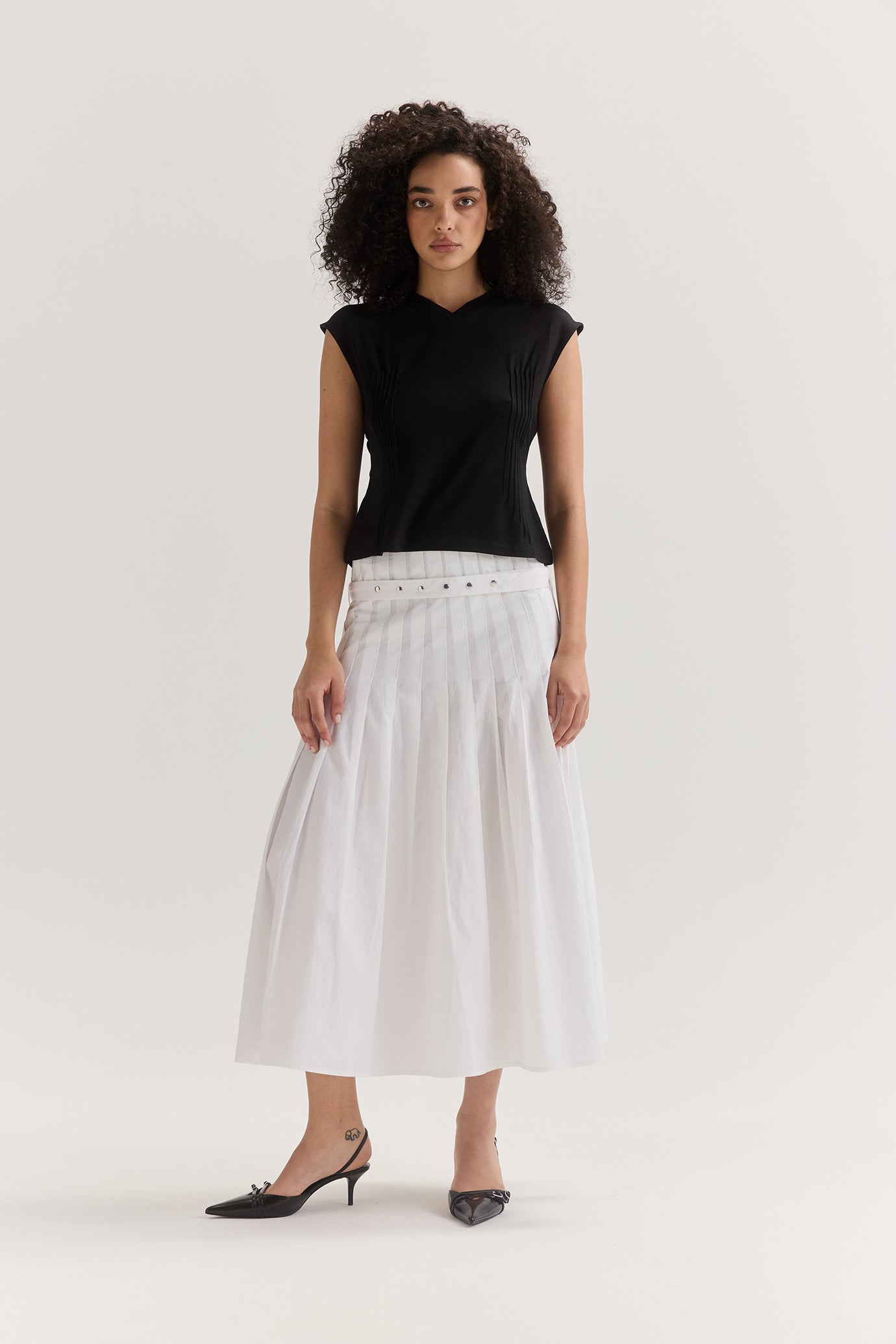 Greta Pleat Skirt - White