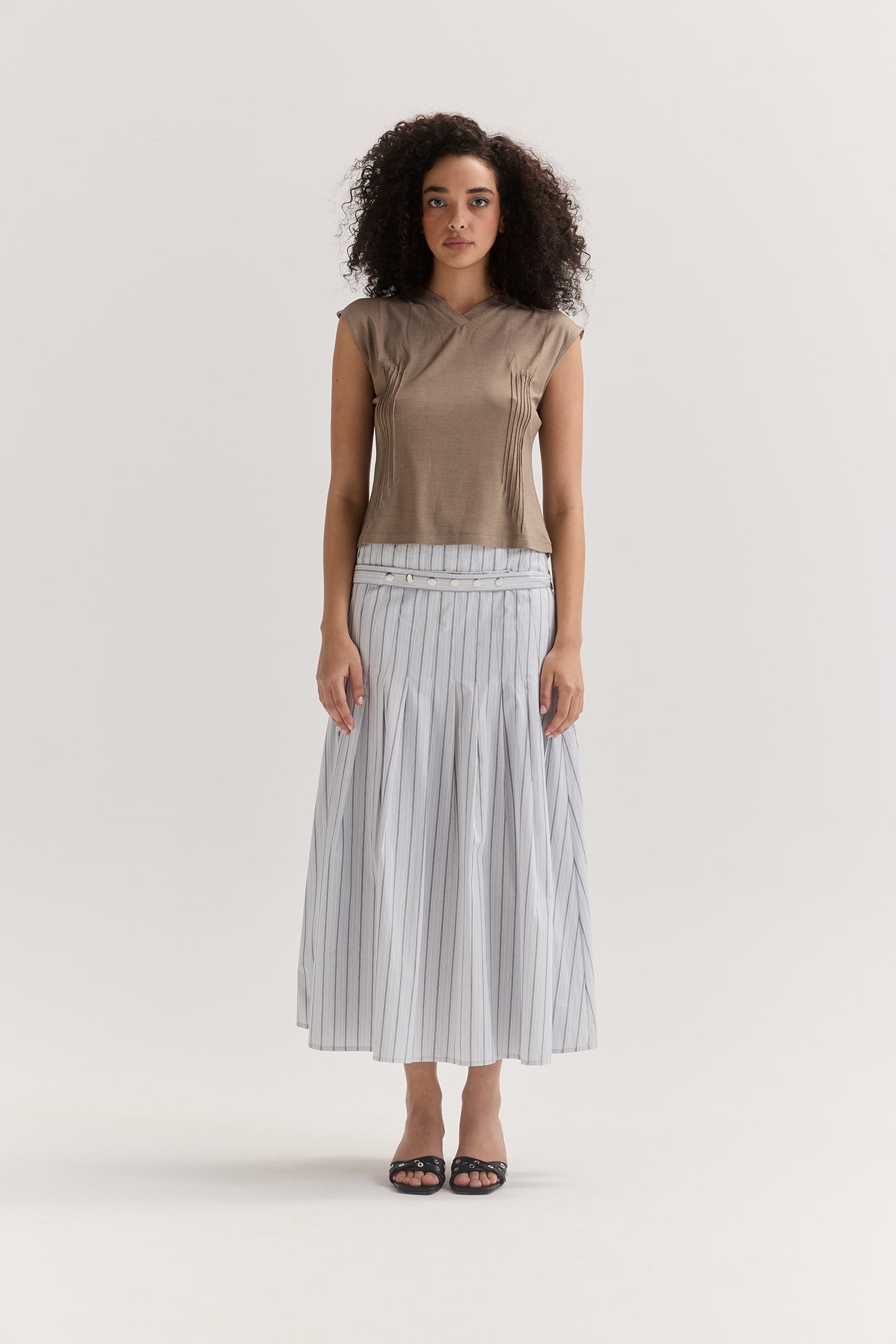 Greta Pleat Skirt - Stripe