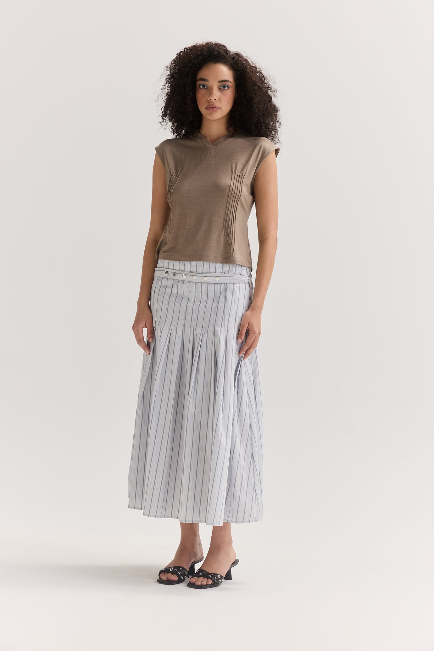 Greta Pleat Skirt - Stripe