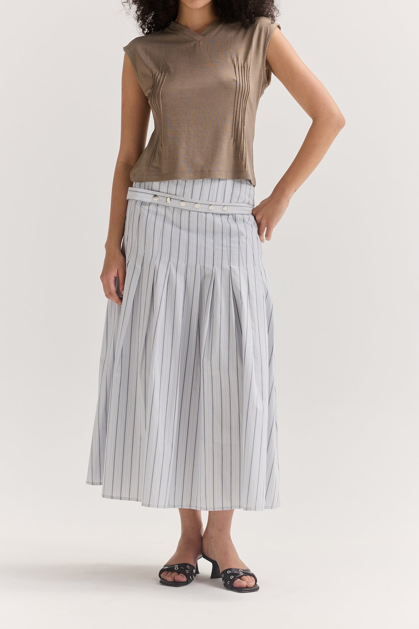 Greta Pleat Skirt - Stripe