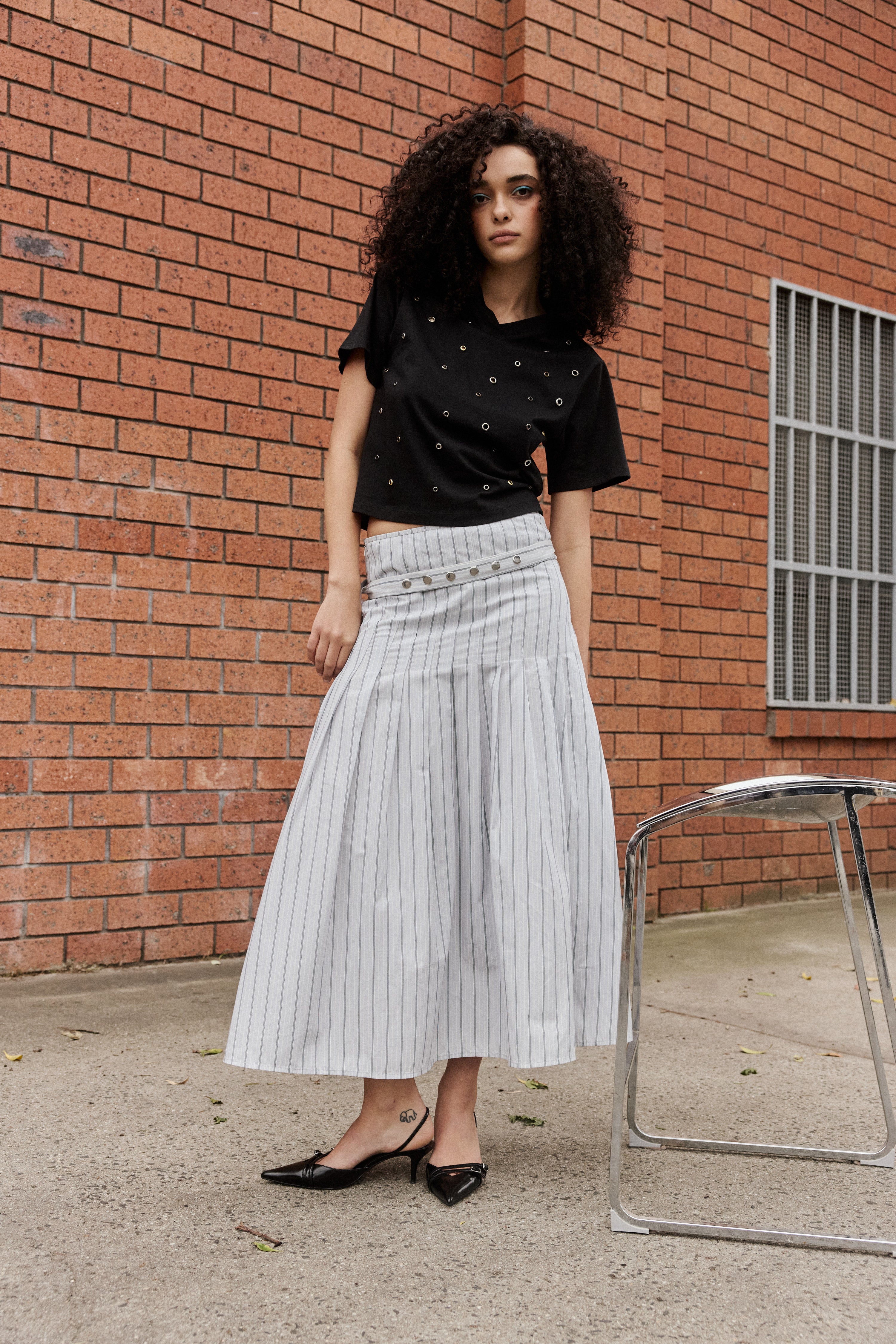 Greta Pleat Skirt - Stripe