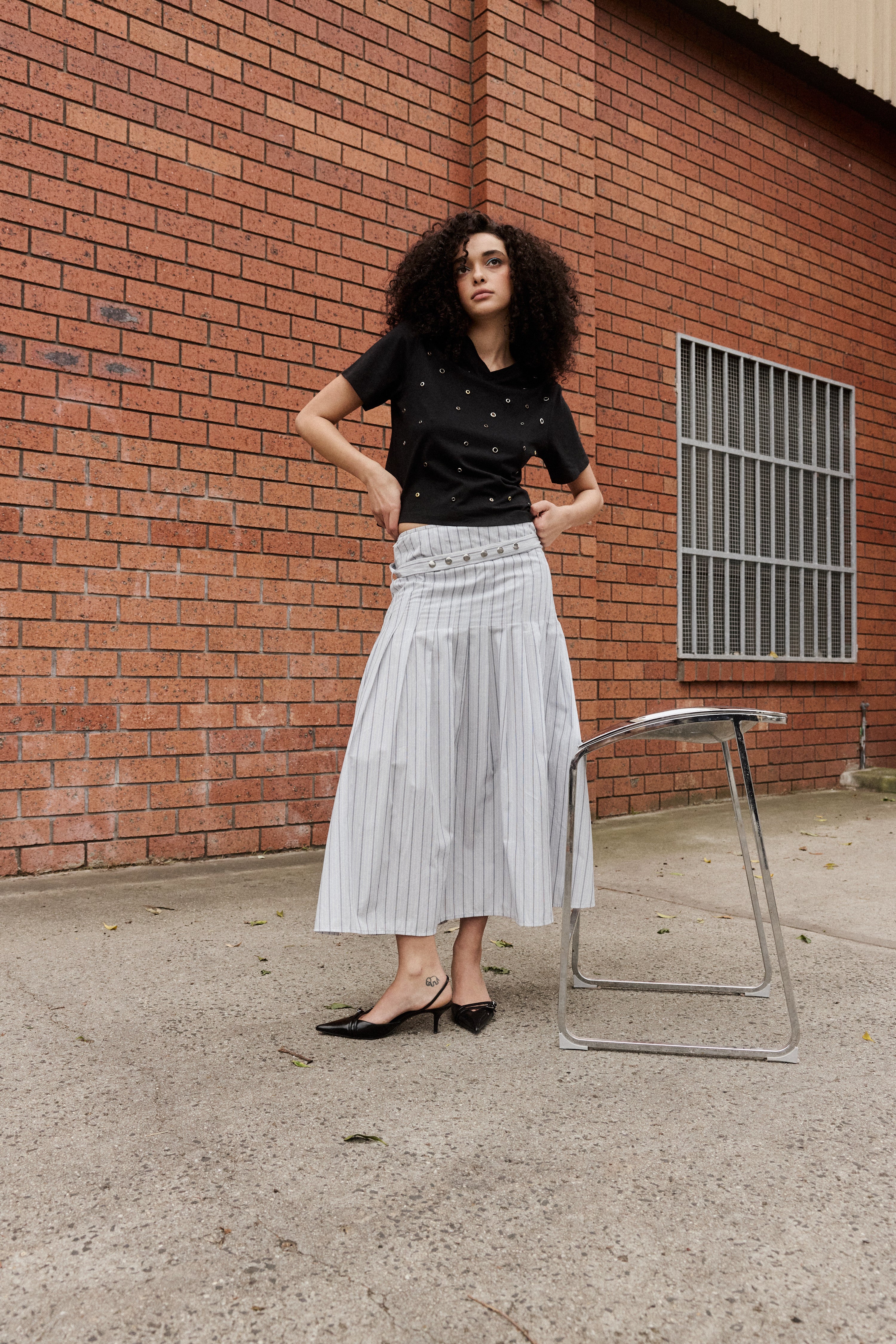 Greta Pleat Skirt - Stripe