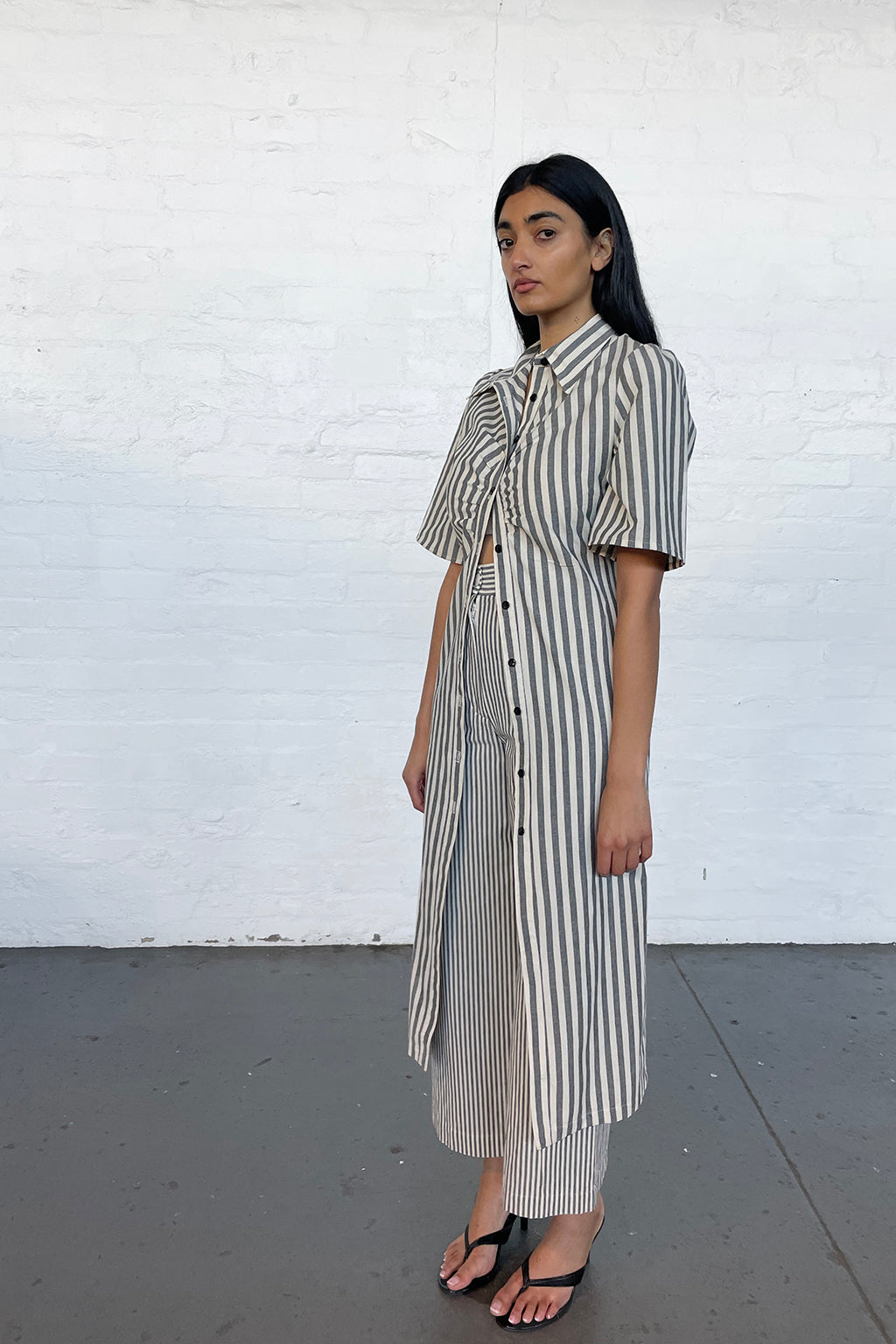 Mari Dress - Charcoal Stripe