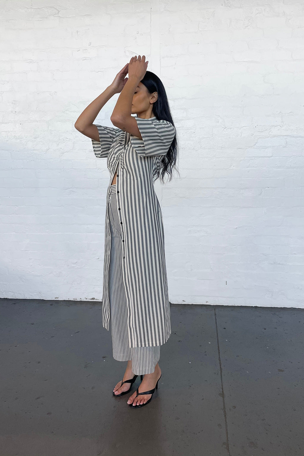 Mari Dress - Charcoal Stripe