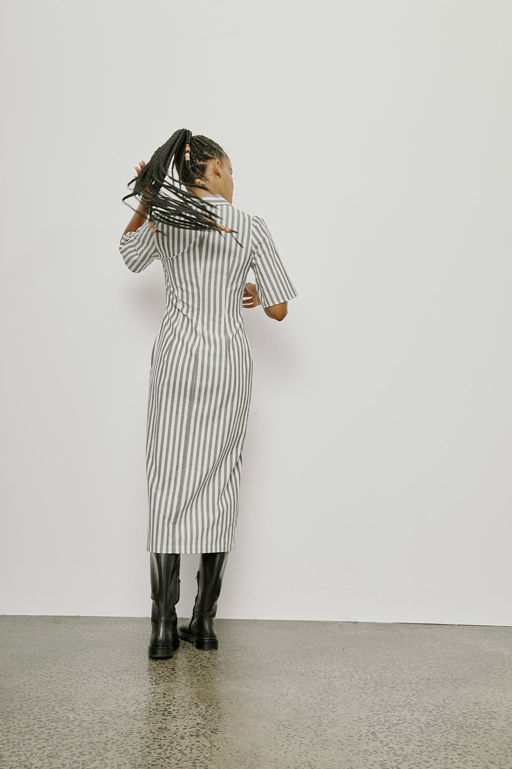 Mari Dress - Charcoal Stripe