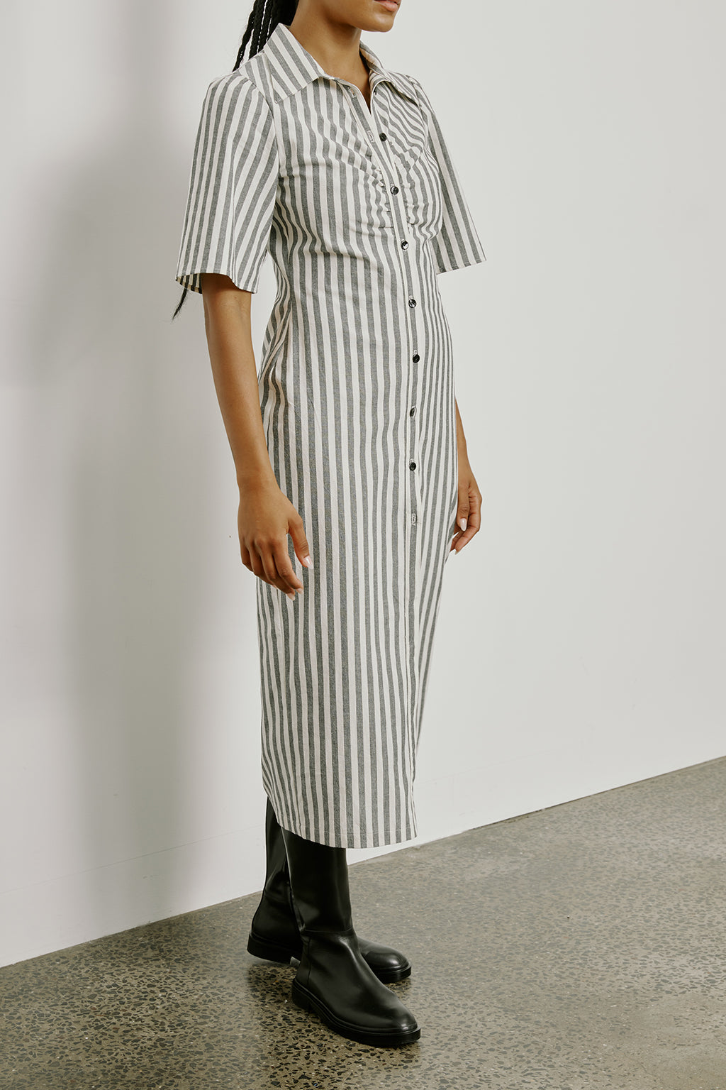 Mari Dress - Charcoal Stripe