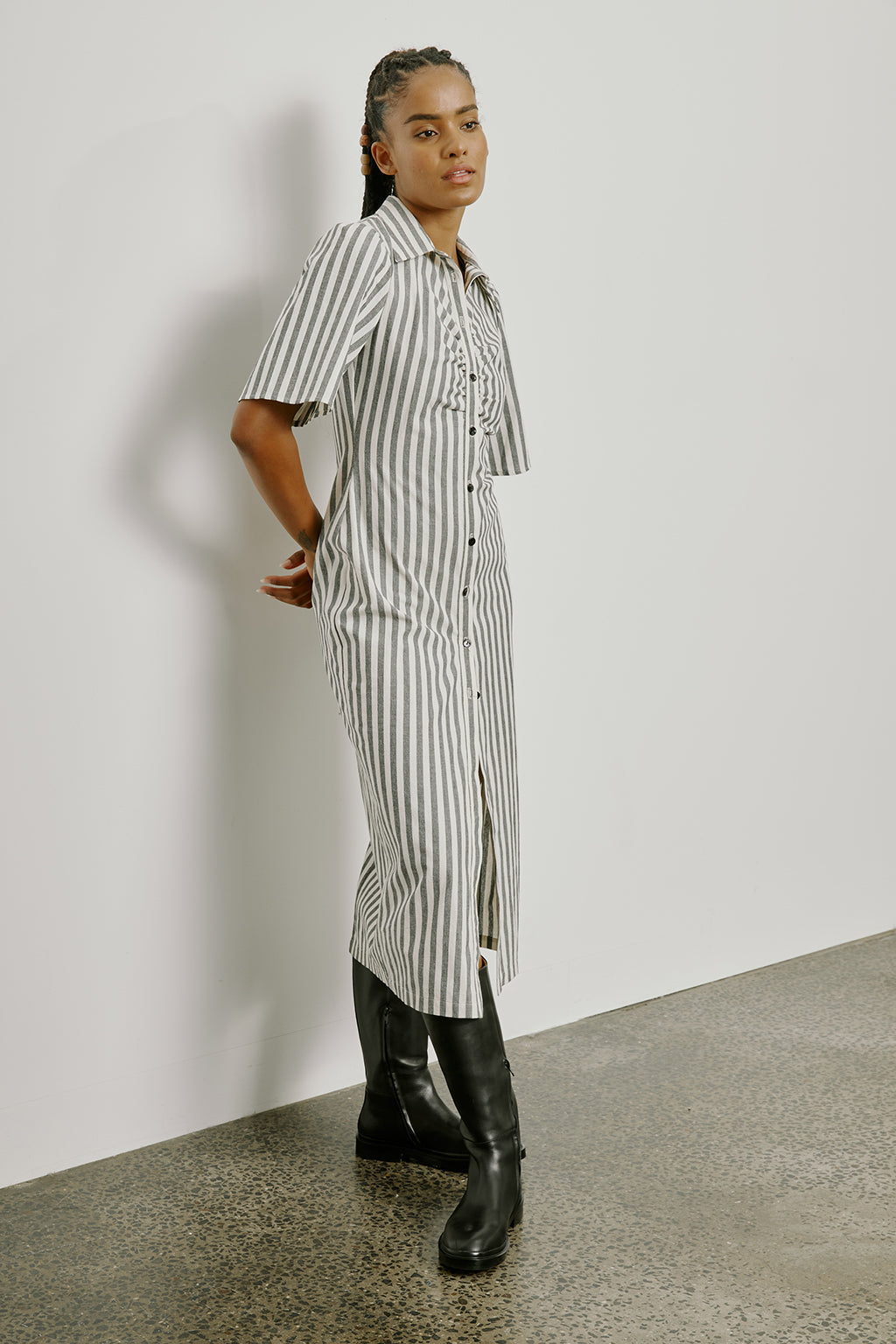 Mari Dress - Charcoal Stripe